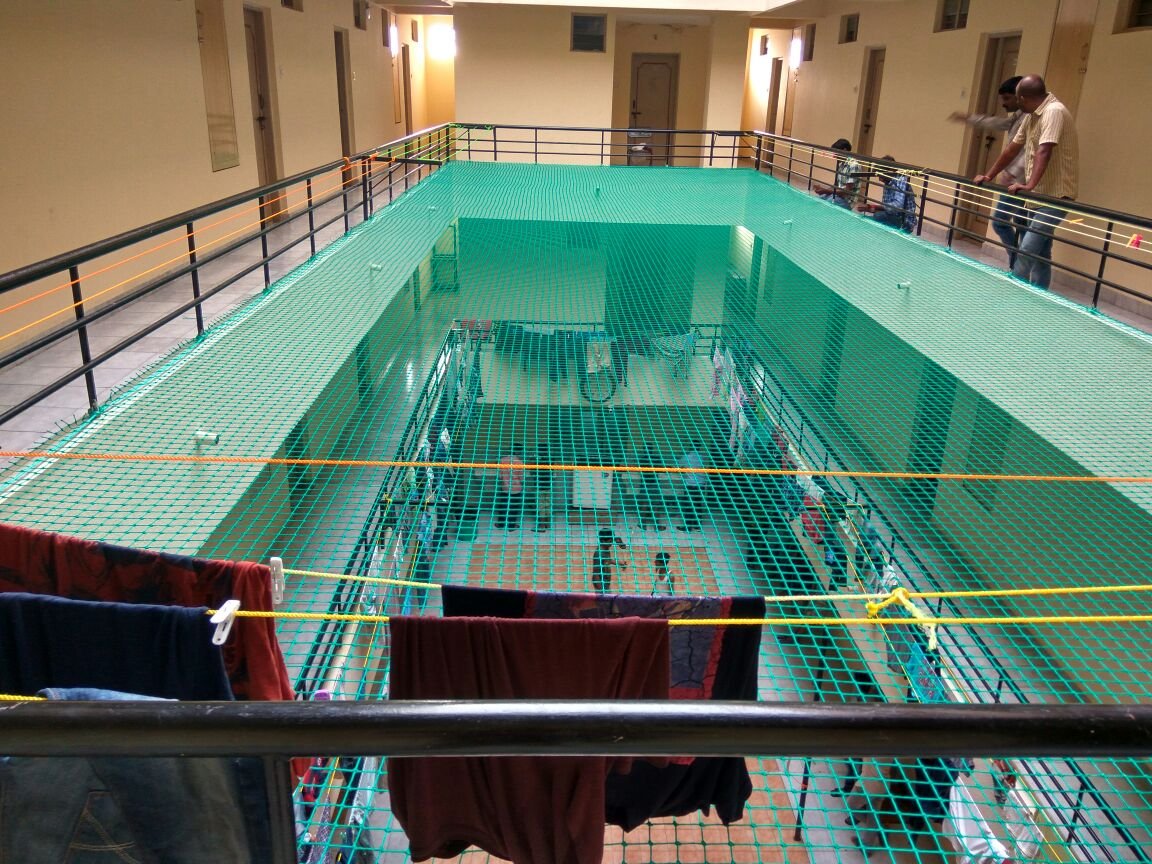 Staircase safety net installation options from Jashuva Safety Nets for residential and commercial buildings across Andhra Pradesh